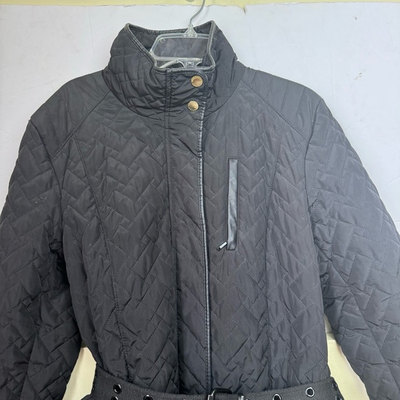 Cole Haan Quilted Coat Jacket Pockets Zipper Lined Belted Straight Minimalist M - Picture 3 of 15